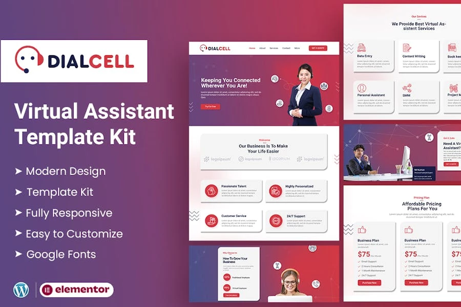DialCell – Template Kit Elementor para servicios de centro de llamadas y telemarketing