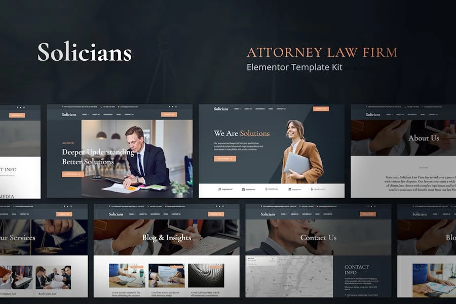 Solicians – Template Kit Elementor para bufete de abogados