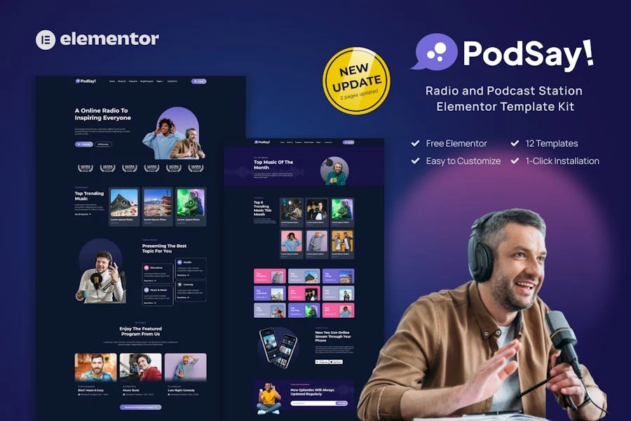 PodSay – Template Kit para emisoras de radio y podcasts Elementor