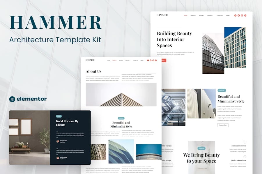 Hammer – Kit de plantillas Elementor de arquitectura minimalista