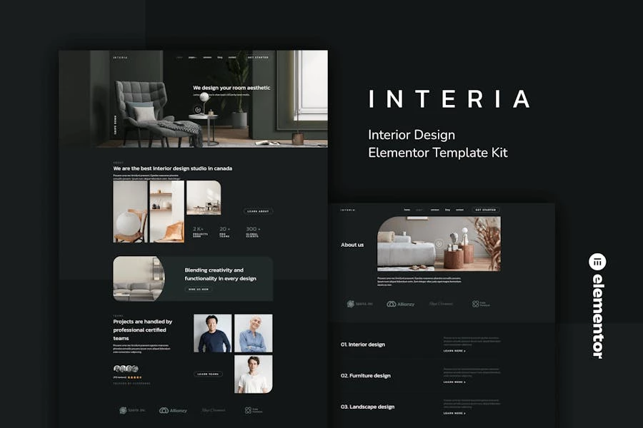 Interia – Kit de plantillas Elementor para diseño de interiores