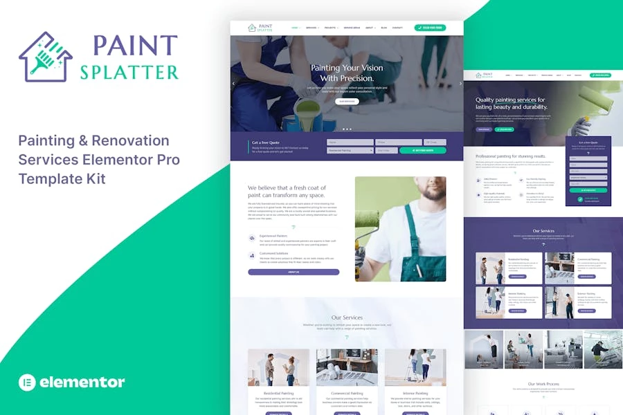 Paint Splatter – Template Kit Elementor Pro para servicios de pintura y renovación