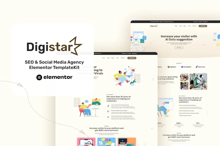 Digistar – Kit de plantillas Elementor para Agencia de SEO y redes sociales