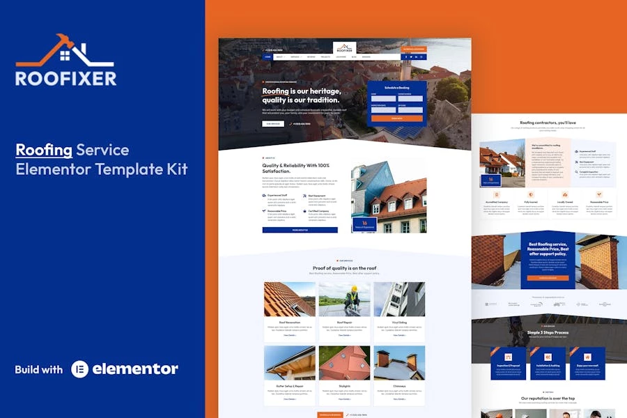 Roofixer – Template Kit Elementor Pro para servicios de techos