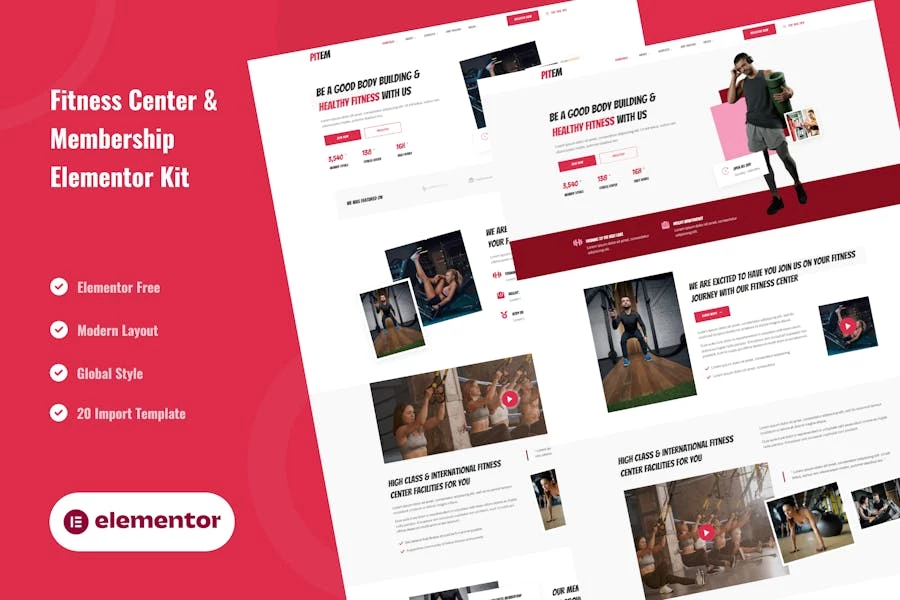 Pitem – Template Kit Elementor para centros de fitness y membresía