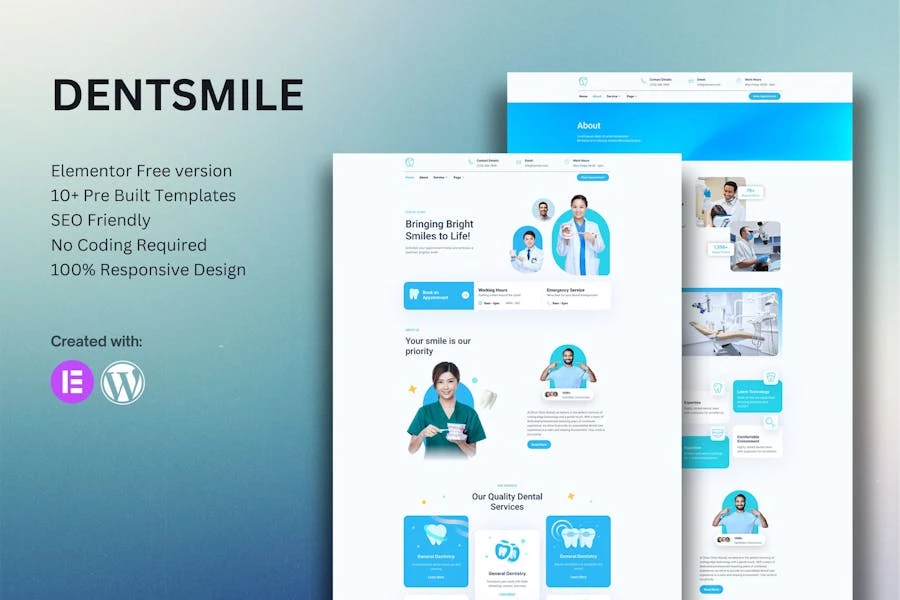 Dentsmile — Kit de plantillas Elementor para dentistas y clínicas dentales