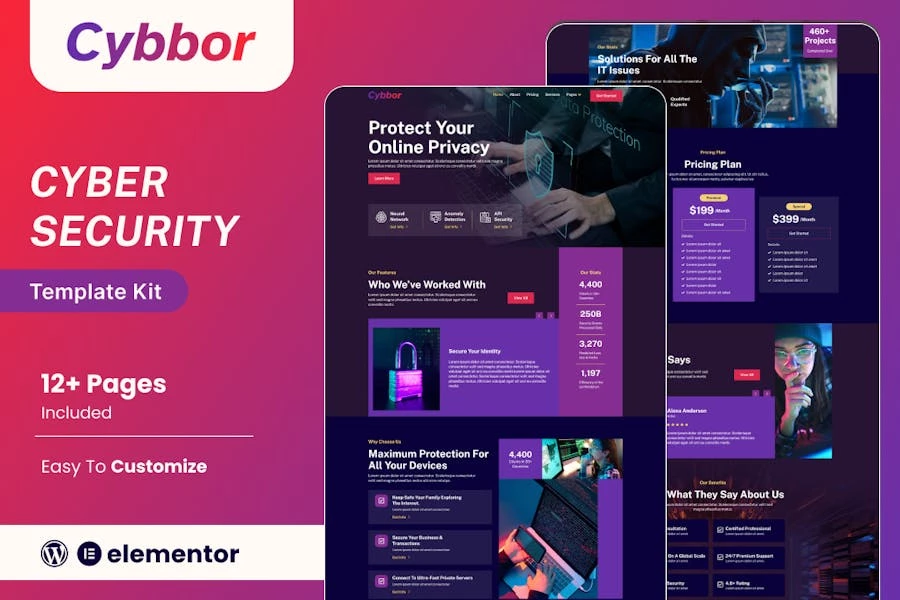 Cybbor — Kit de plantillas Elementor para servicios de ciberseguridad