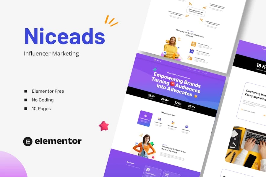Niceads – Kit de plantillas Elementor para marketing de influenciadores