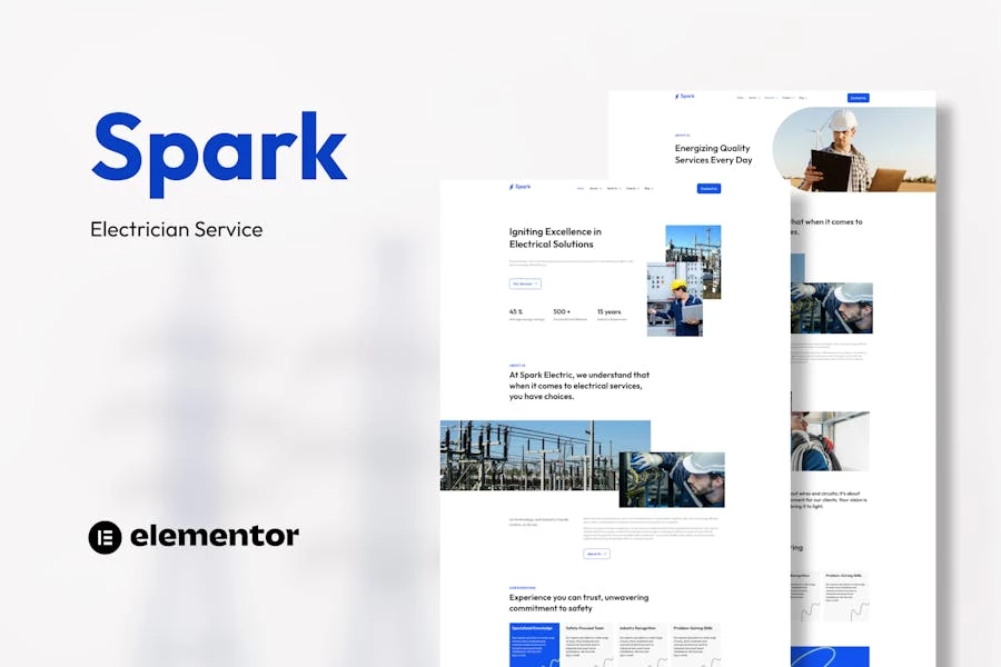 Spark – Kit de plantillas Elementor para servicio de electricistas