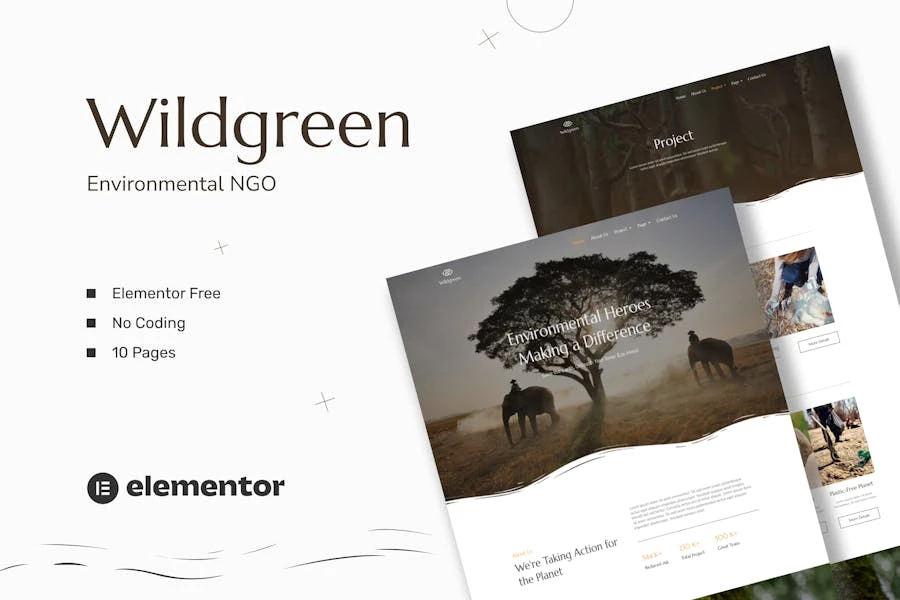 Wildgreen – Kit de plantillas Elementor para ONG ambientales
