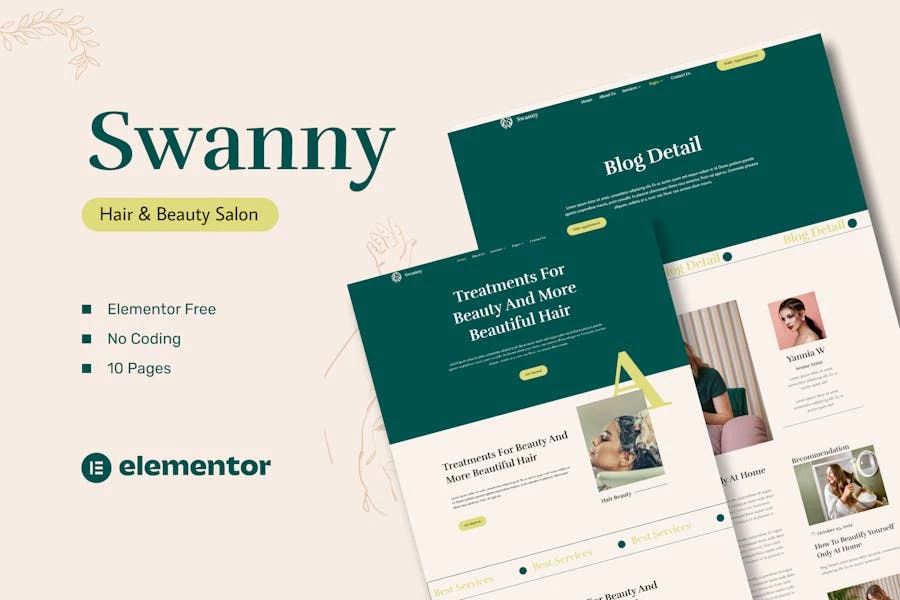 Swanny – Template Kit Elementor para peluquería y salón de belleza