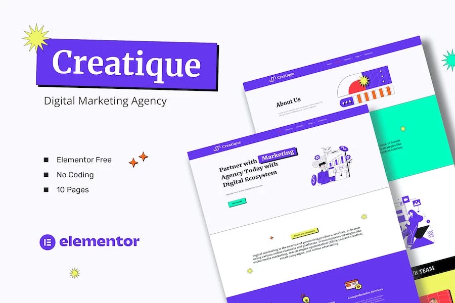 Creatique – Kit de plantillas Elementor para Agencia de Marketing Digital