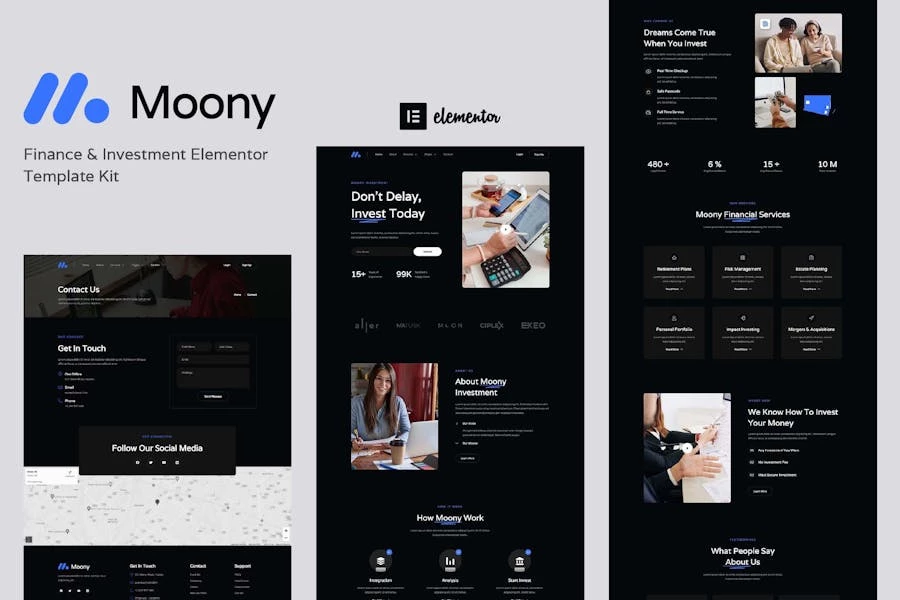 Moony – Template Kit Elementor para finanzas e inversiones