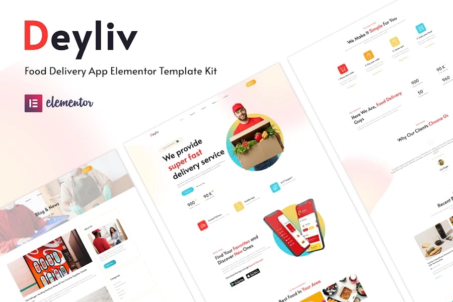 Deyliv – Kit de plantillas Elementor para la aplicación de entrega de alimentos