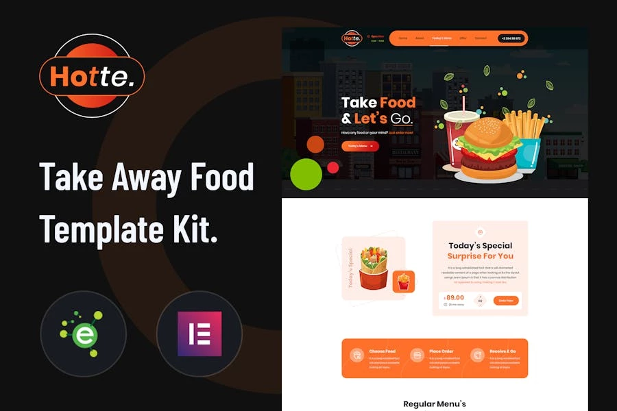 Hotte – Template Kit Elementor para comida para llevar