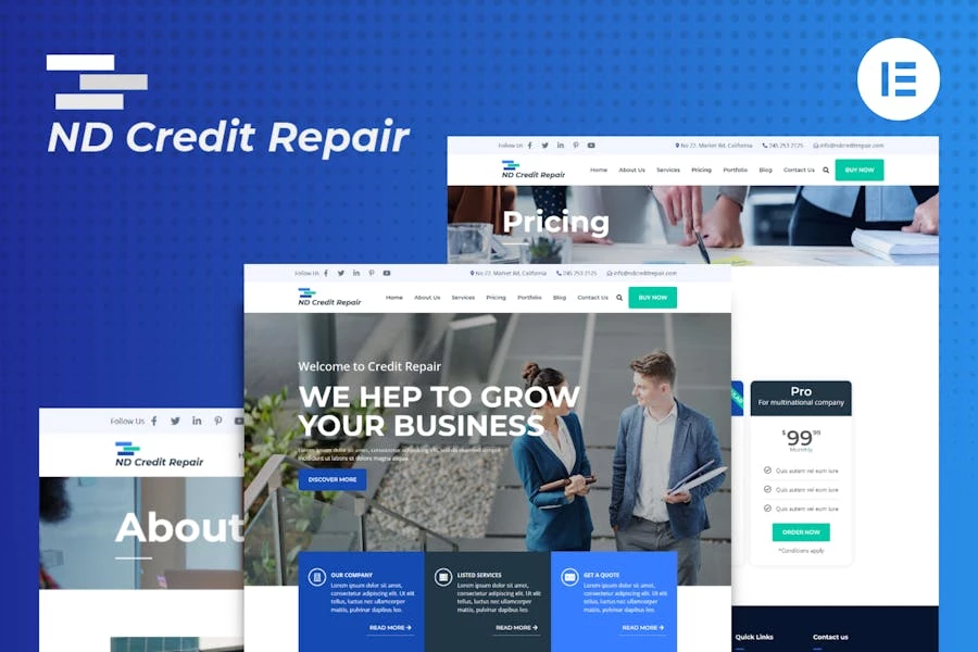 ND Credit Repair – Template Kit Elementor para compañías financieras