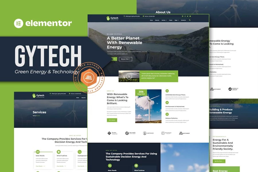 Gytech – Template Kit Elementor Pro de energía y tecnología verdes