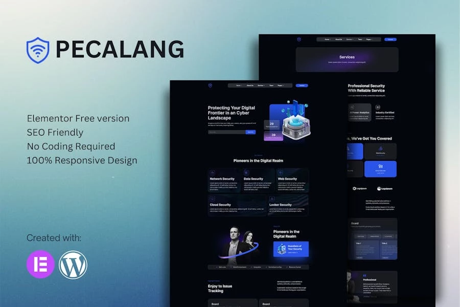 Pecalang — Kit de plantillas Elementor para servicios de ciberseguridad