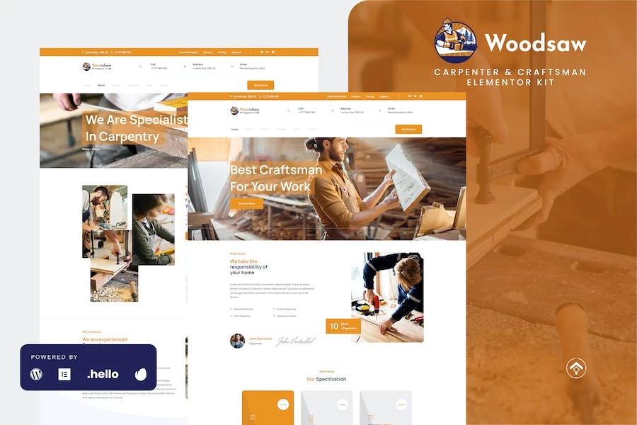Woodsaw – Template Kit Elementor para carpintero y artesano