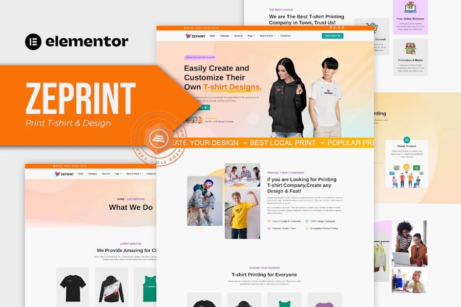 Zeprint – Camiseta estampada y Template Kit Elementor Pro de diseño