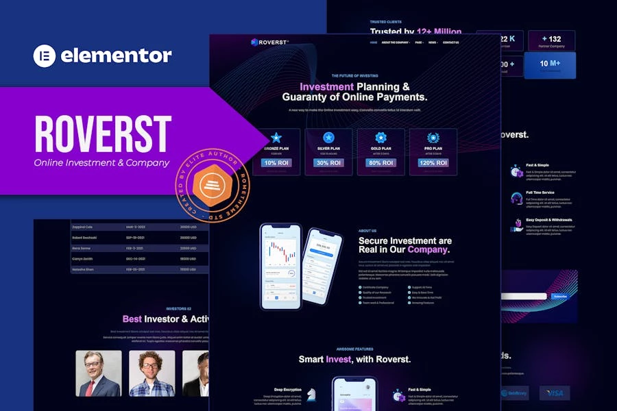 Roverst – Template Kit de Elementor de inversión en línea y empresa