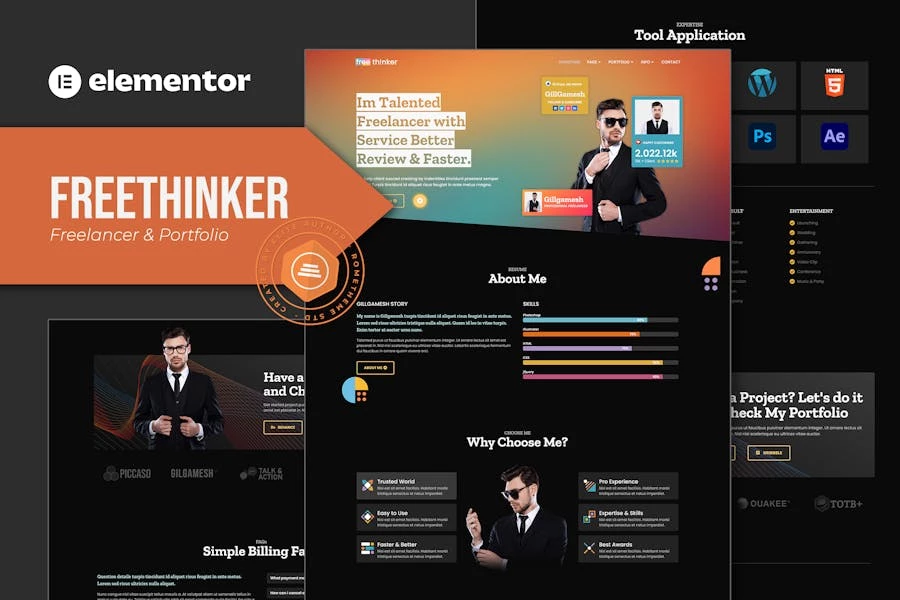 Freethinker – Template Kit de Elementor para autónomos y Porfolio