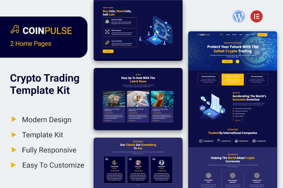 Coinpulse – Template Kit Elementor para criptomonedas y comercio