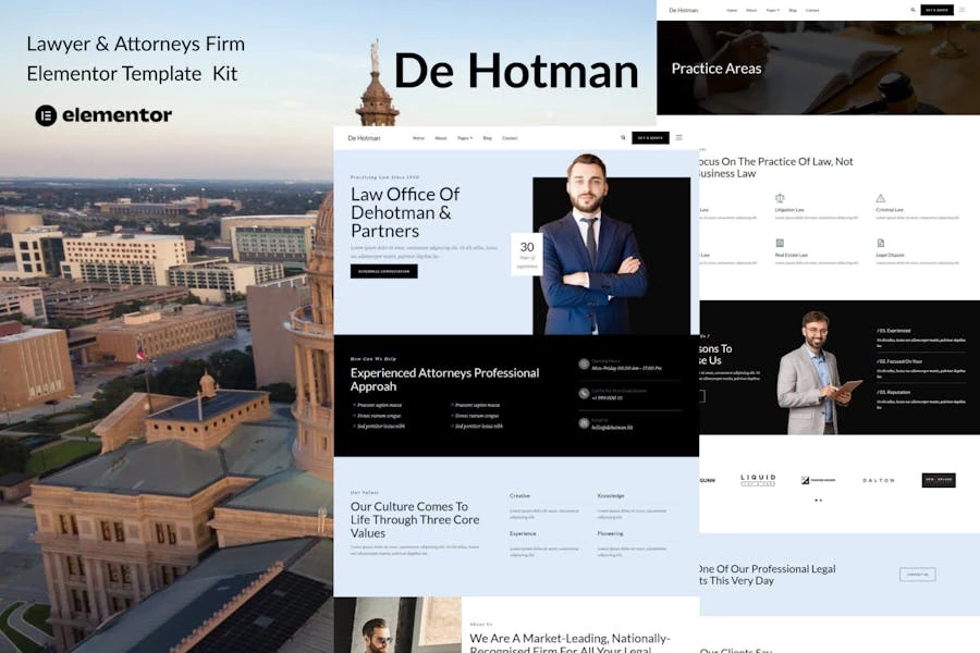 DeHotman – Kit de plantillas Elementor para abogados y firmas de abogados