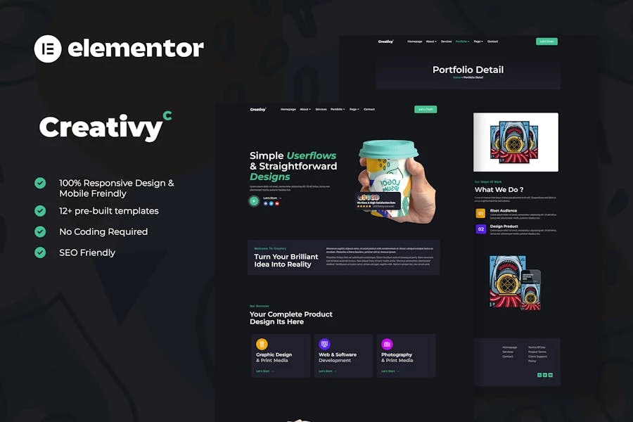 Creativy – Kit de plantillas Elementor para Agencia Creativa y Porfolio