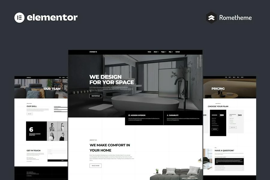 D’Interior – Kit completo de plantillas de sitio Elementor Pro para diseño de interiores