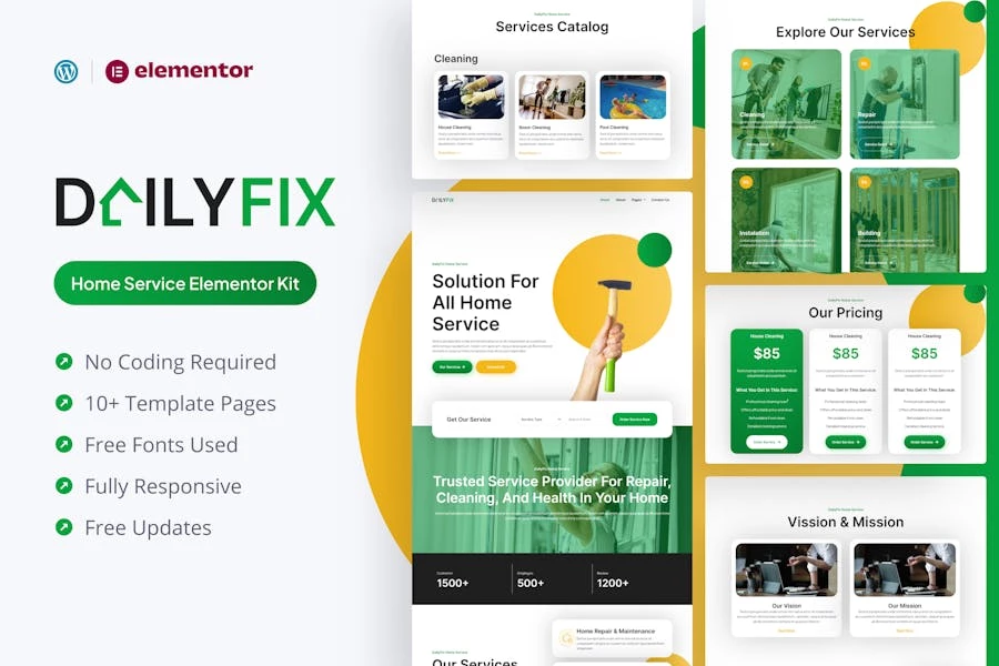 Dailyfix – Kit de plantillas Elementor para el servicio doméstico