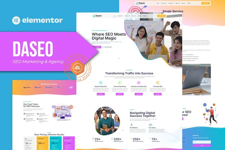 Daseo – Kit de plantillas Elementor Pro para agencias y marketing SEO