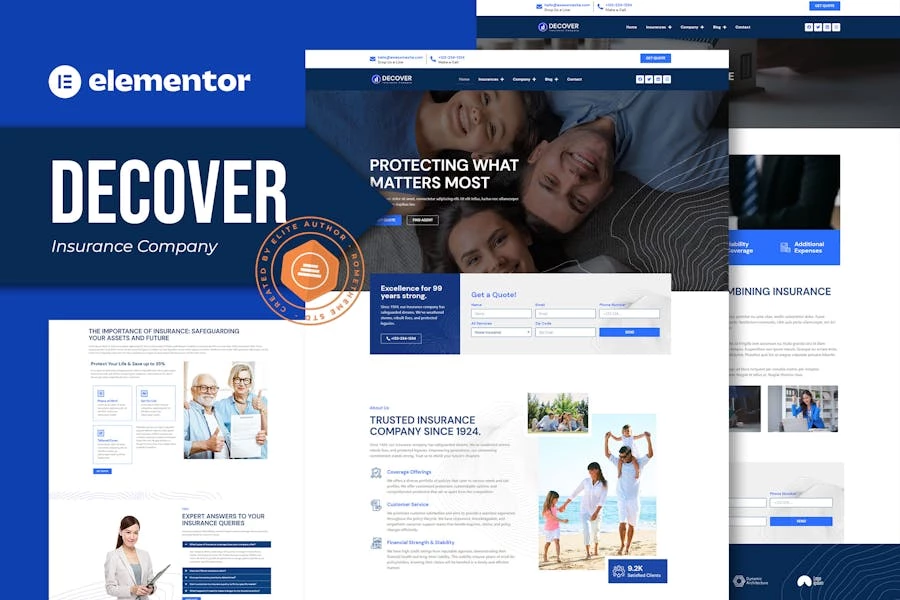 Decover – Template Kit Elementor Pro para compañías de seguros