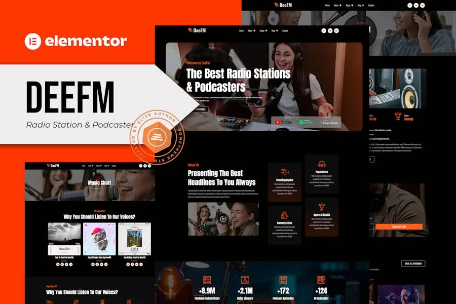 DeeFM – Template Kit Elementor Pro para estaciones de radio y podcasts