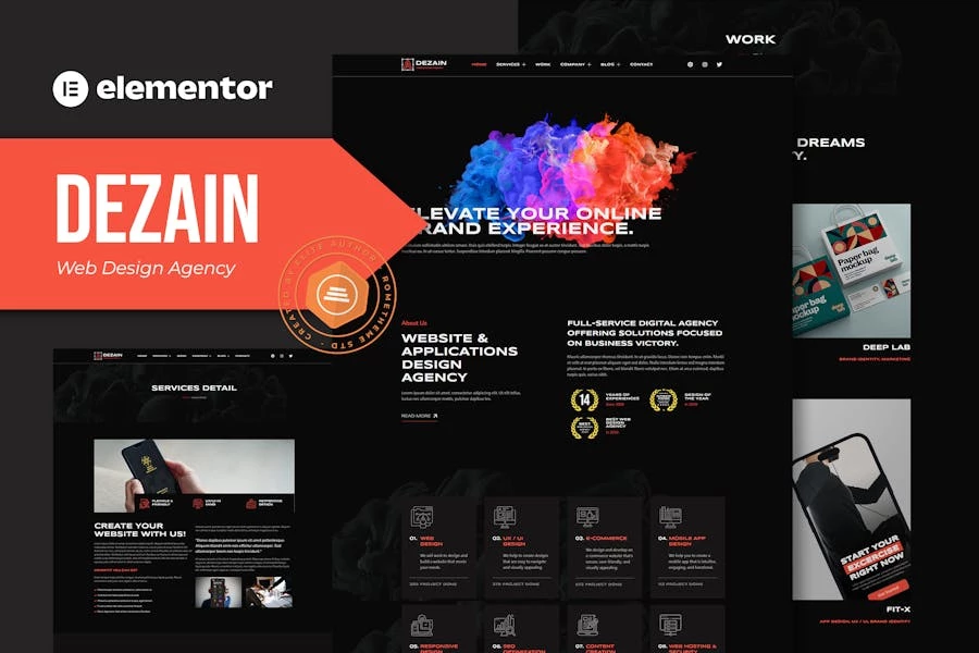 Dezain – Template Kit Elementor Pro para Agencia de diseño web