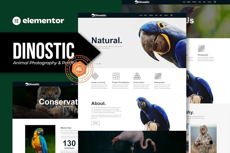 Dinostic – Template Kit Elementor para Porfolio y fotografía de animales