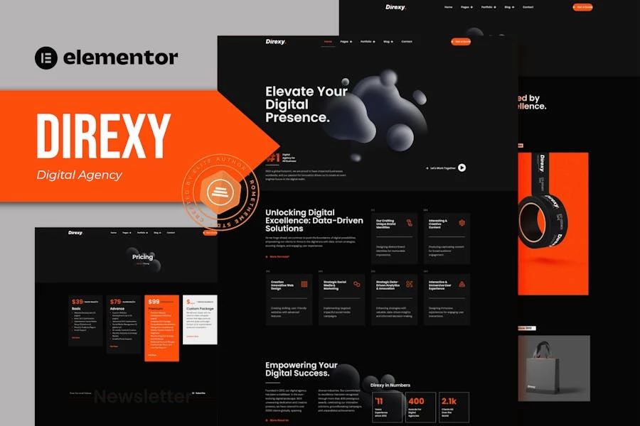 Direxy – Kit de plantillas Elementor Pro para Agencia Digital