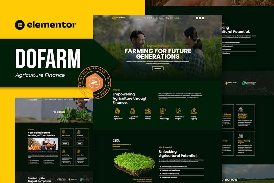 Dofarm – Kit de plantillas Elementor Pro para financiación agrícola