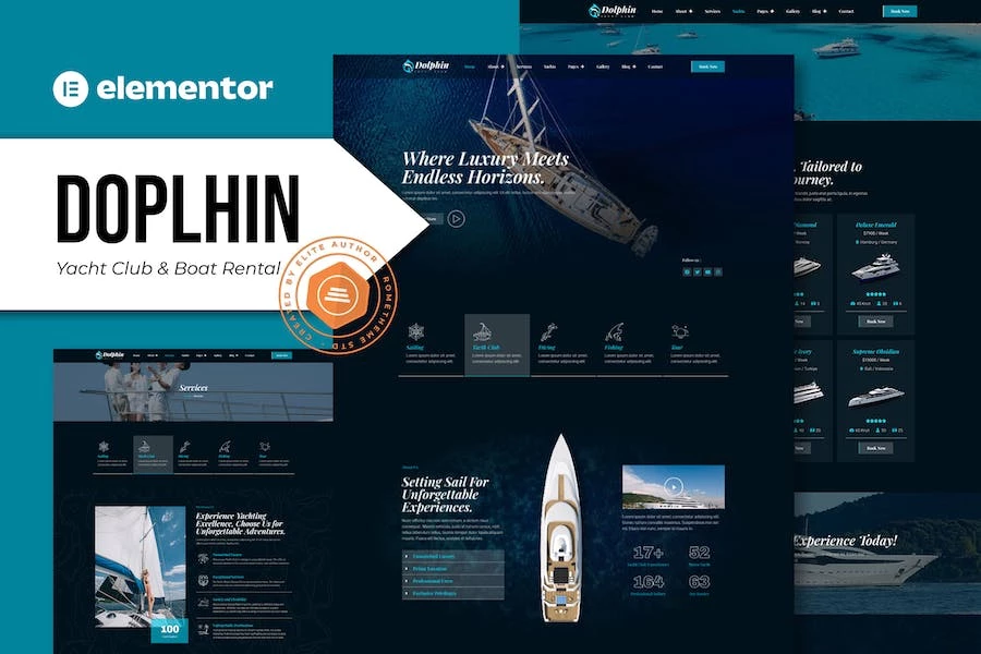 Dolphin – Kit de plantillas Elementor Pro para clubes de yates y alquiler de barcos