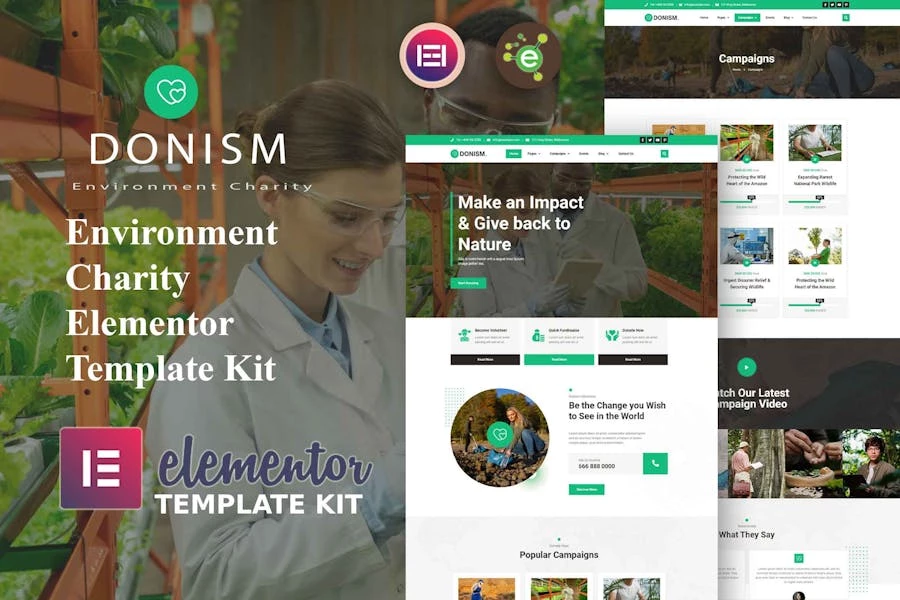 Donism – Template Kit Elementor para organizaciones benéficas ambientales