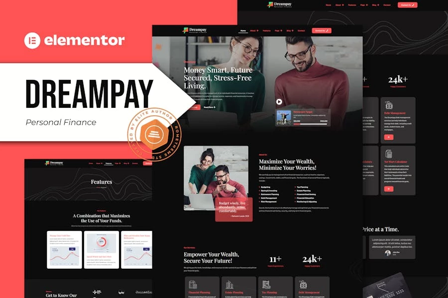 Dreampay – Template Kit Elementor Pro para finanzas personales