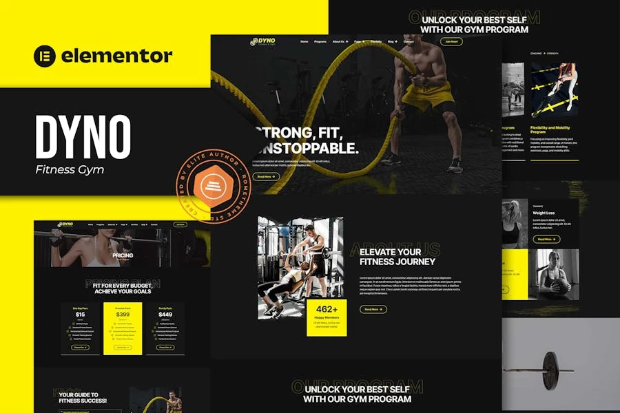Dyno – Template Kit Elementor Pro para gimnasio