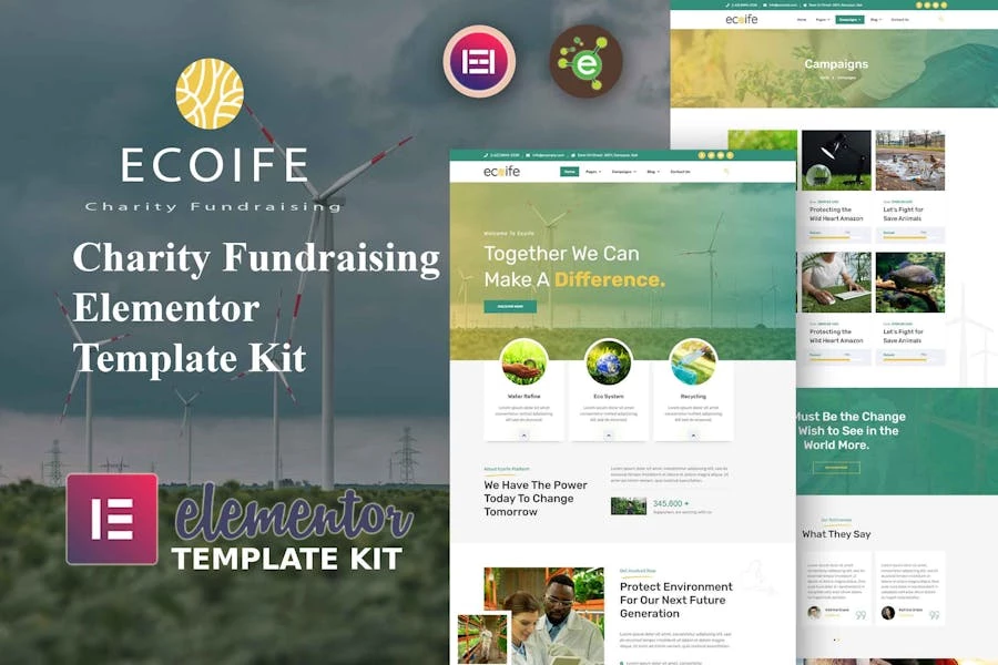 Ecoife – Template Kit Elementor para recaudar fondos para organizaciones benéficas