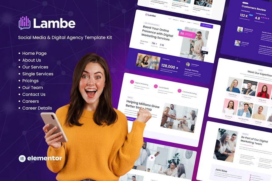 Lambe – Template Kits Elementor para Agencia de marketing digital