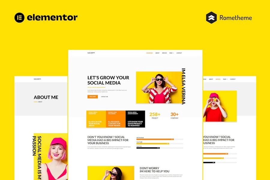 Elsa – Kit completo de plantillas de sitio Elementor Pro para marketing y gestión de redes sociales
