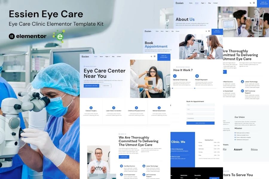 Essien – Template Kit Elementor para clínica de cuidado ocular