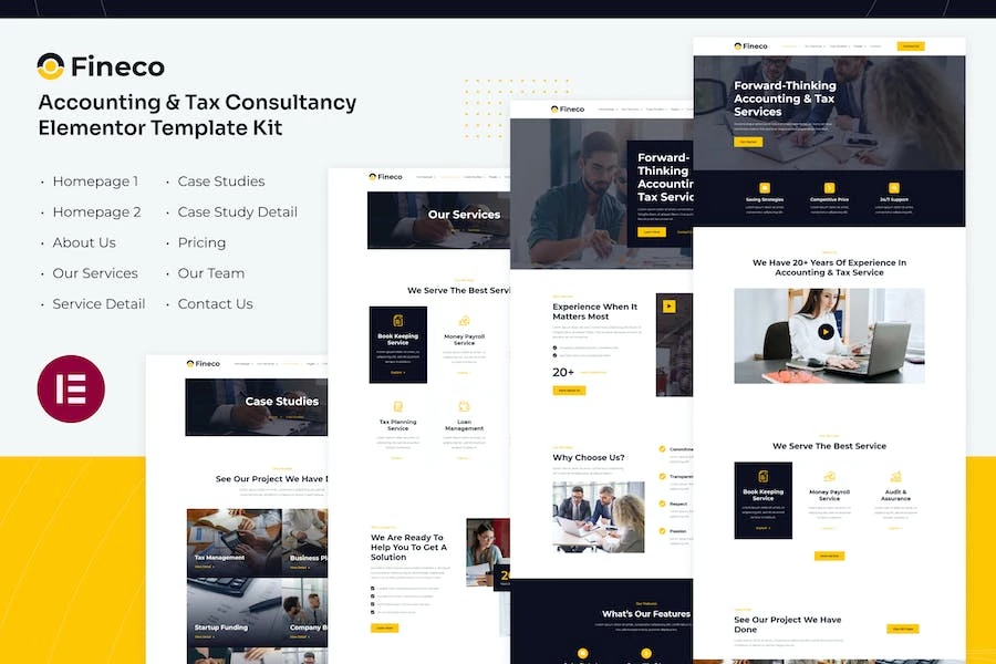 Fineco | Kit de plantillas Elementor para servicios de consultoría contable y fiscal