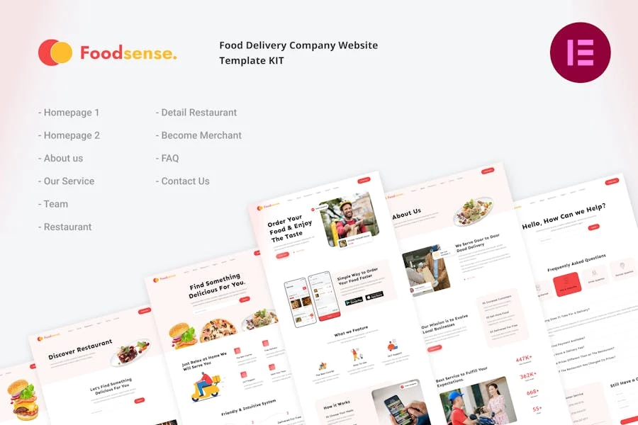 FoodSense | Kit de plantillas Elementor para entrega de alimentos