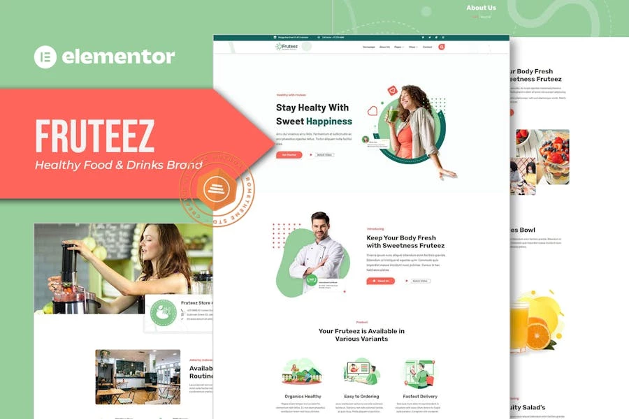 Fruteez – Template Kit Elementor de marca de alimentos y bebidas saludables
