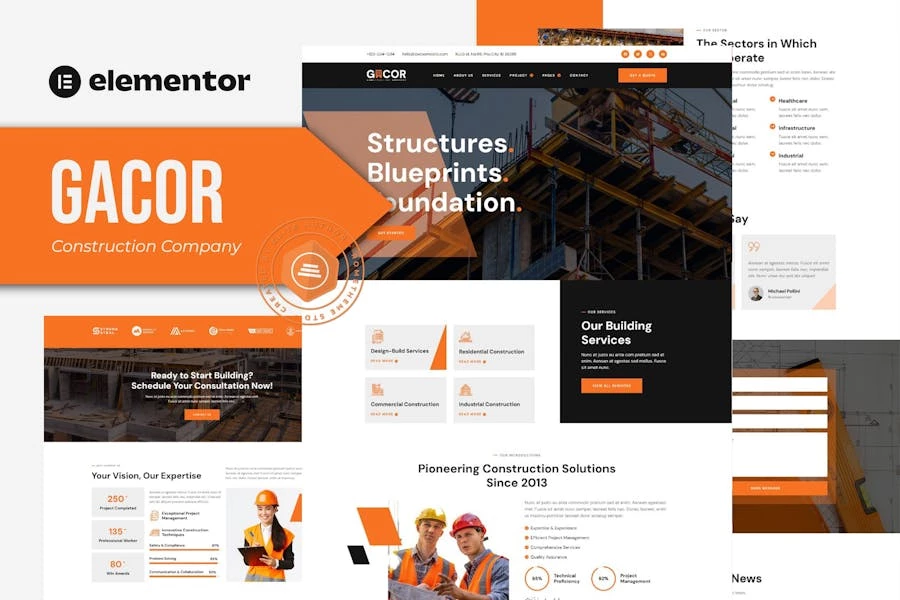 Gacor – Kit de plantillas Elementor para empresas de construcción